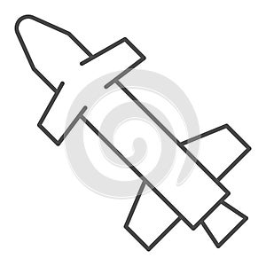 Tomahawk air rocket thin line icon. Cruise missile weapon symbol, outline style pictogram on white background. Warfare
