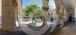 Panoramic view at the ornamented romanesque cemetery cloister, or Claustro do CemitÃÂ©rio, an iconic piece of the Portuguese photo