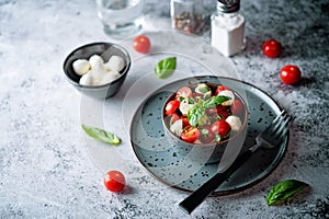 Tomato Basil mozzarella salad in a bowl