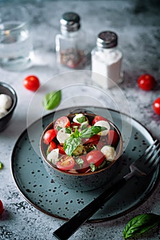Tomato Basil mozzarella salad in a bowl