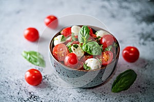 Tomato Basil mozzarella salad in a bowl