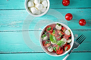 Tomato Basil mozzarella salad in a bowl