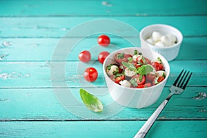 Tomato Basil mozzarella salad in a bowl