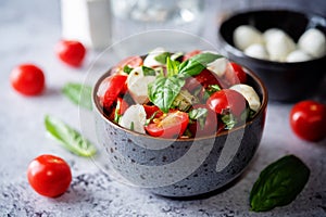 Tomato Basil mozzarella salad in a bowl