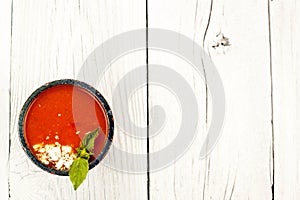 Tomato basil soup with tortilla chips