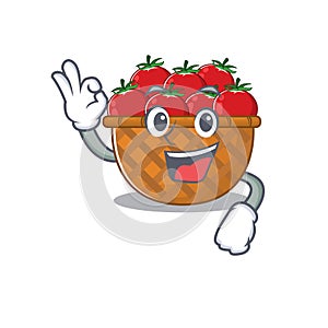 Tomato basket cartoon character design style making an Okay gesture