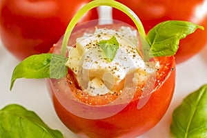 Tomato basket with mozarella