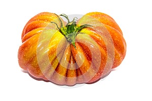 Ripe green big tomato on white background. Ox heart