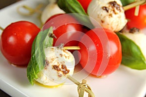 Tomato and bocconcini on skewer for appetizer