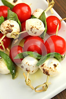 Tomato and bocconcini on skewer for appetizer