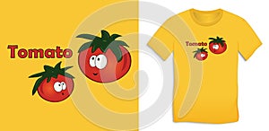 Tomato cartoon icon, t-shirt graphics design