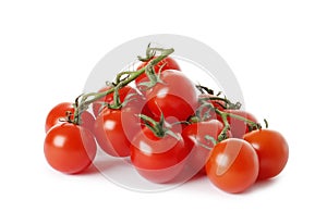 Tomato cherry on branch isolated on white background, clipping path, full depth of field