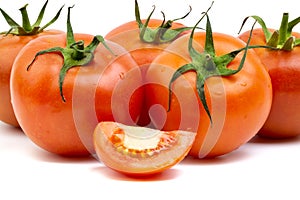 Tomato closeup on white background