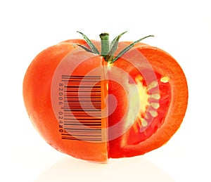 Tomato coded to represent product identification photo