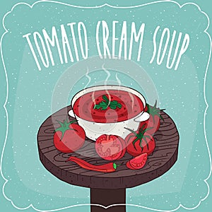 Tomato cream soup with fresh vegetables