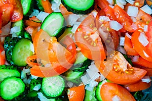 Tomato and cucumber salad. fresh chopped vegetables. healthy vegetarian food