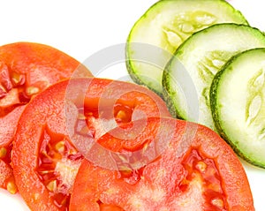 Tomato Cucumber Salad Represents Freshness Ripe And Lettuce
