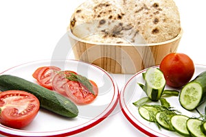 Tomato and cucumber slivered