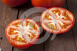 Tomato cut in half close up