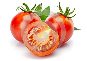 Tomato in cut with leaf for packaging