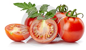 Tomato in cut with leaf for packaging