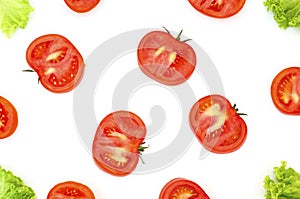 Tomato cut and lettuce on a white background 2