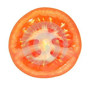 Tomato cut middle top view isolated on white background with clipping path