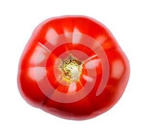 Tomato cut out on a white background. Top view