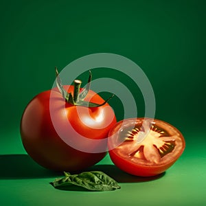 Tomato cut into slice on green background fresh , generated by AI