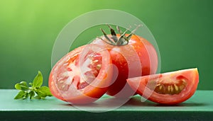 Tomato cut into slice on green background fresh , generated by AI
