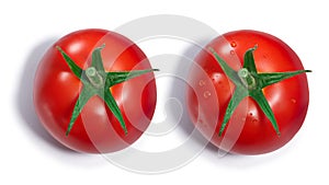 Tomato with and without dewdrops, top view, paths