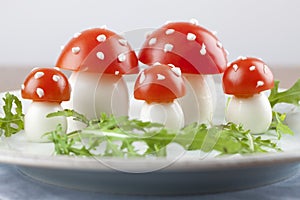 Tomato and egg fly agaric mushrooms photo