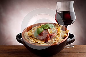 Tomato farfalle and wine