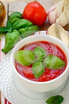 Tomato Gazpacho - cold soup of pureed raw vegetables