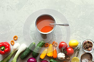 Tomato gazpacho soup with fresh cucumbers