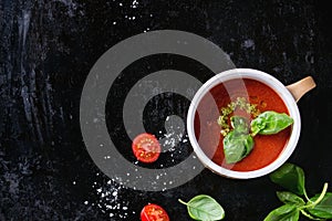 Tomato gazpacho soup with pesto