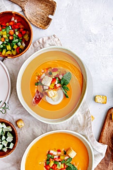 Tomato gazpacho soup, salmorejo soup