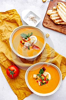 Tomato gazpacho soup, salmorejo soup