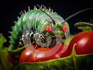 Tomato hornworm caterpillar eating plant