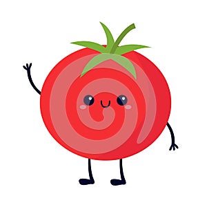 Tomato icon. Cute cartoon vegetable. Kawaii character with smiling face, eyes, hands, legs. Kids education. Vegetables collection