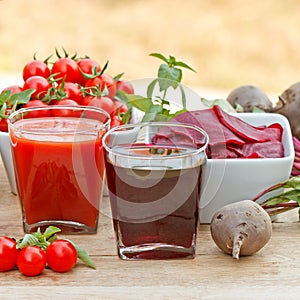 Tomato juice and beet juice