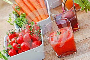 Tomato juice and beet juice