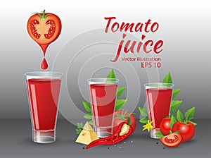 Tomato juice with cheese, chily, parsley and tomato leaves photo