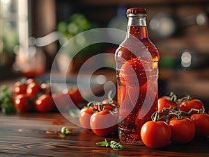 tomato juice in glass bottle