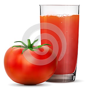 Tomato juice in glass isolated on white background