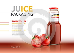 Tomato juice packaging realistic Vector mock up. Italian tomato sauce, seasoning or ketchup bottle advertise templates