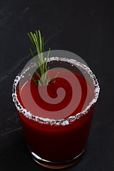 Tomato juice with salt. Bloody Mary cocktail with ingredients