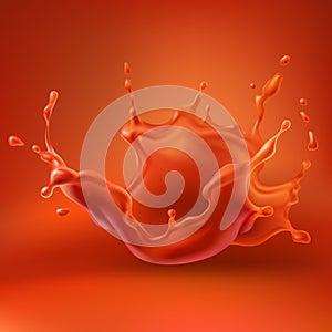 Tomato juice splash with spray realistic vector