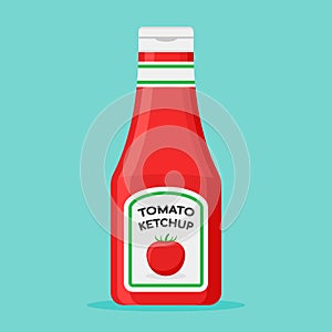 Tomato ketchup bottle flat style icon. Vector illustration.