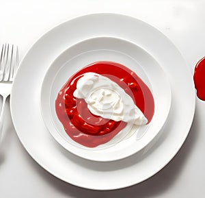 Tomato ketchup and white sause mayonnaise mayo in a white plate